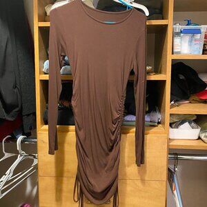 Long sleeve scrunchie brown mini dress